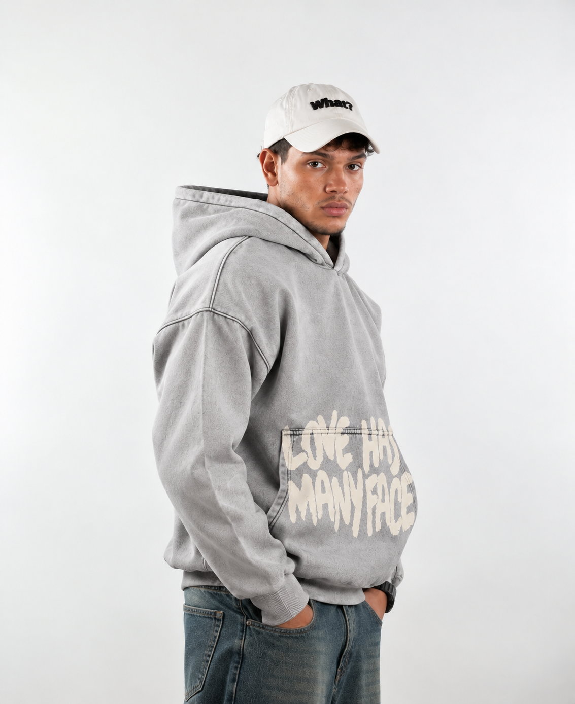 Love Has Many Faces - Light Gray Washed Oversized Hoodie