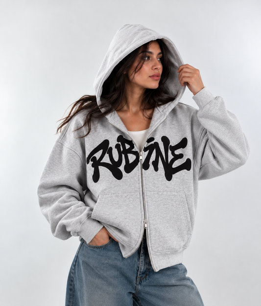 Rubine Graffiti- Gray Boxy Zip Up