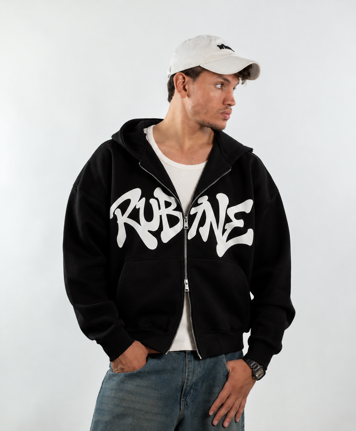 Rubine Graffiti- Black Boxy Zip Up