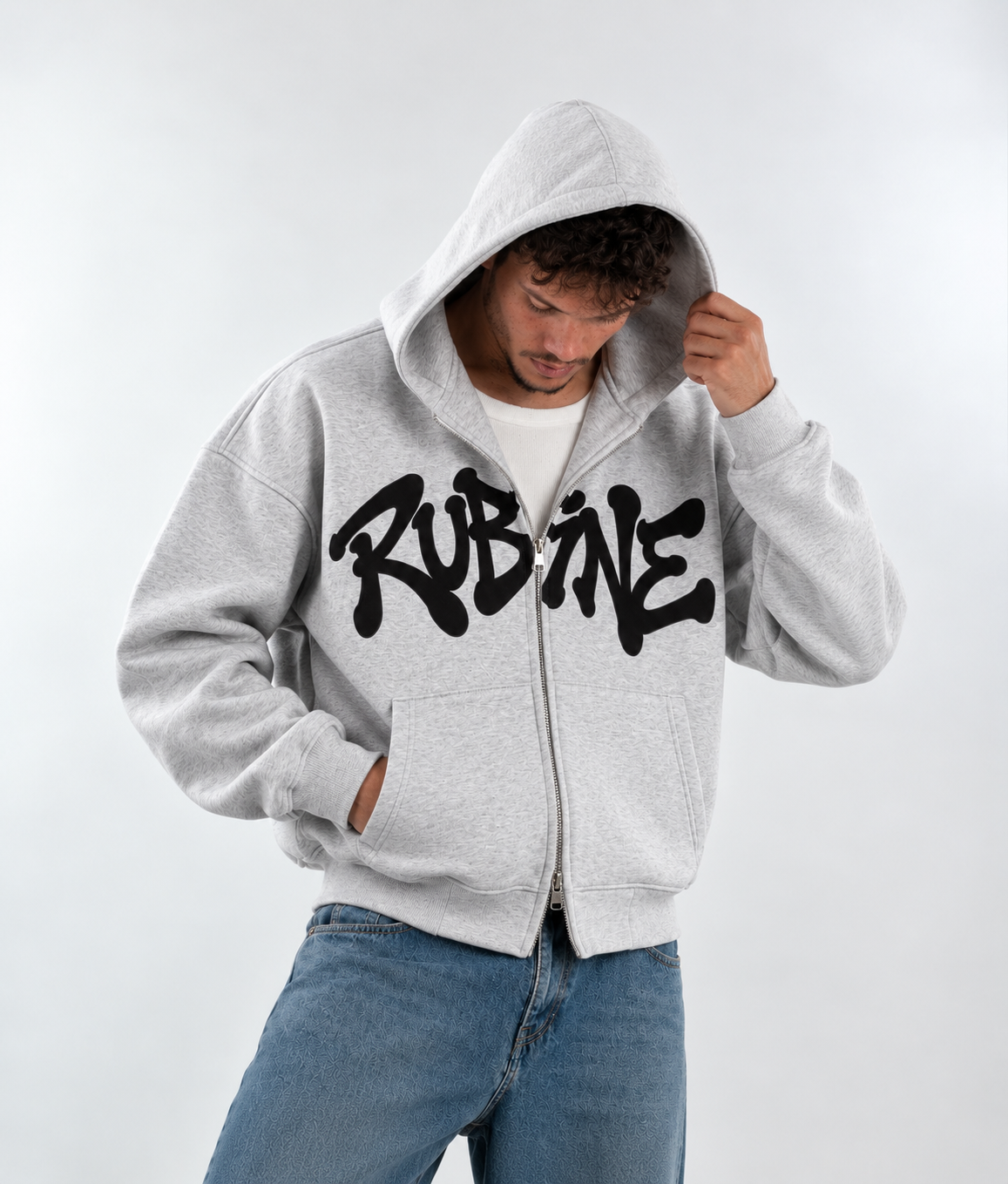 Rubine Graffiti- Gray Boxy Zip Up
