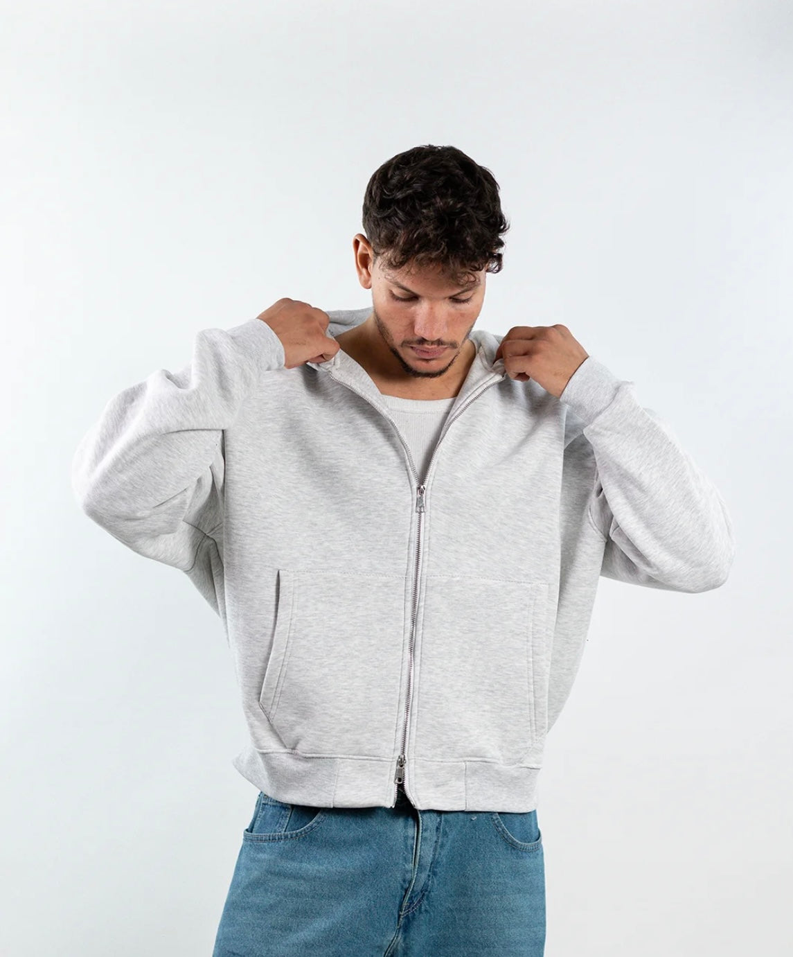 Boxy Zip Up-Gray