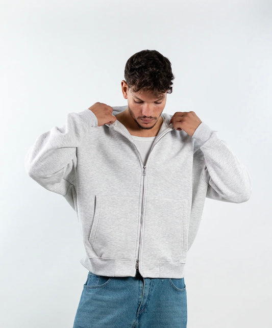 Boxy Zip Up-Gray