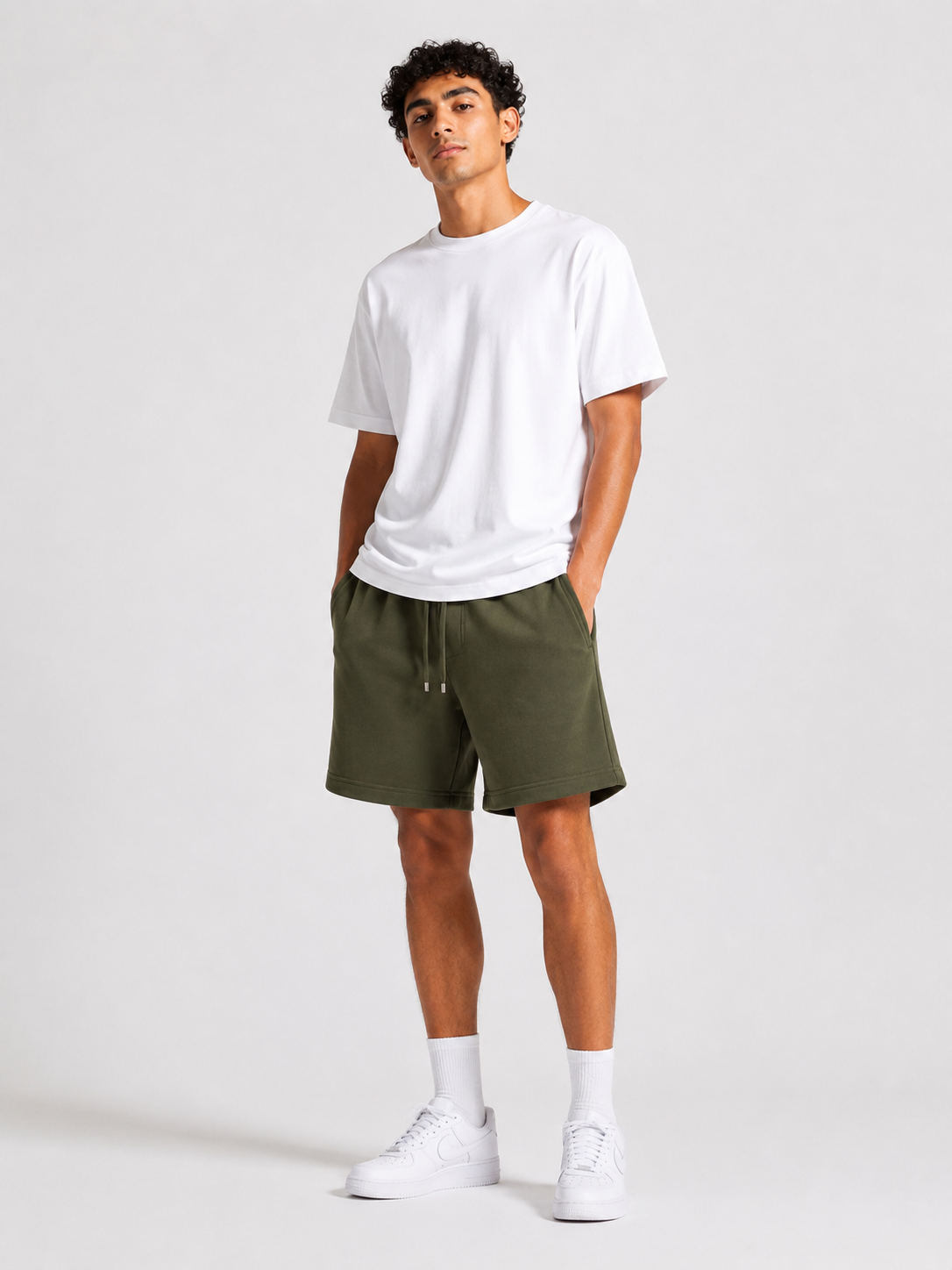 Olive Green Relaxed Fit Sweat Shorts