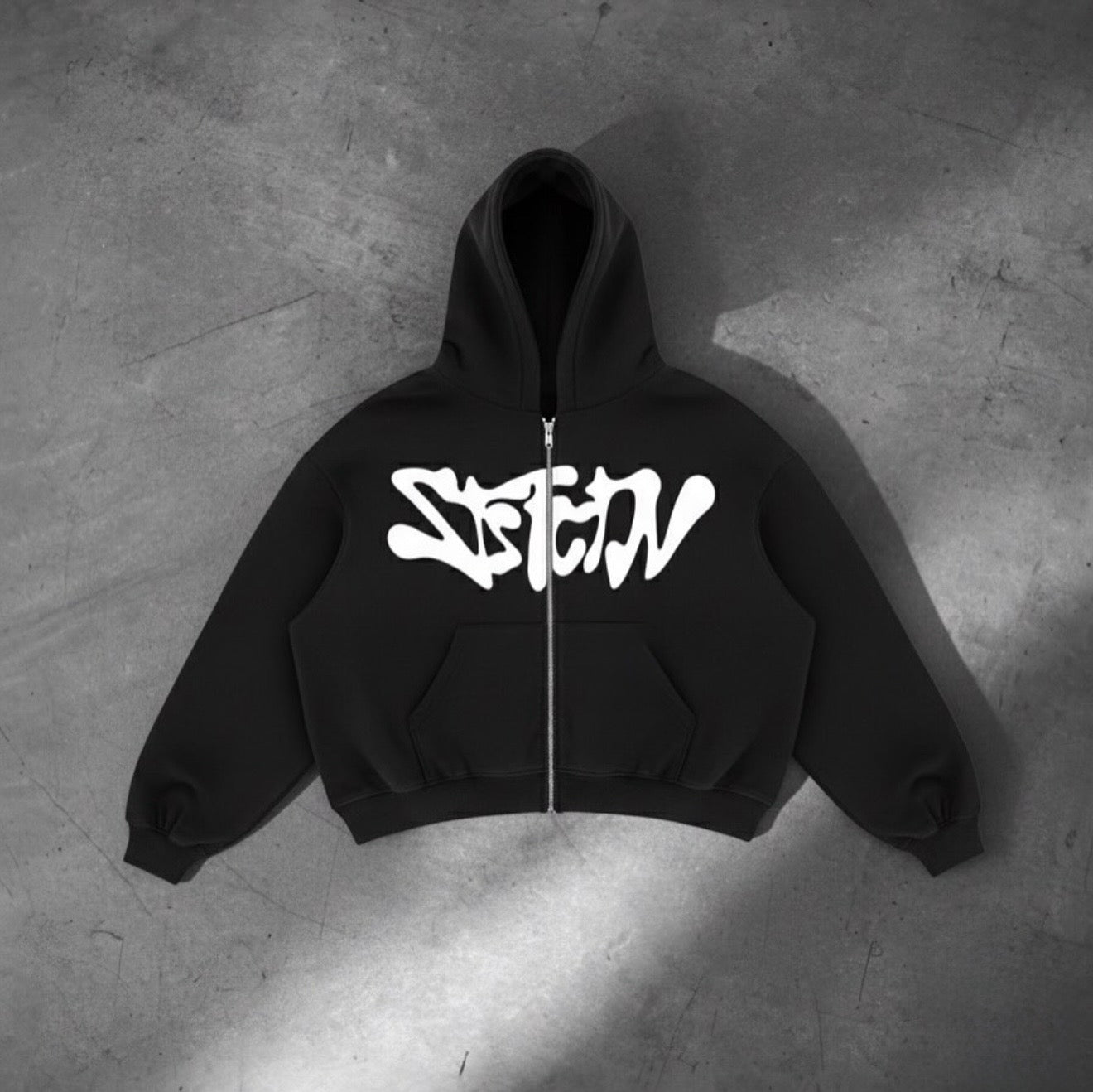 Black Graffiti Zip Hoodie – Streetwear Essential
