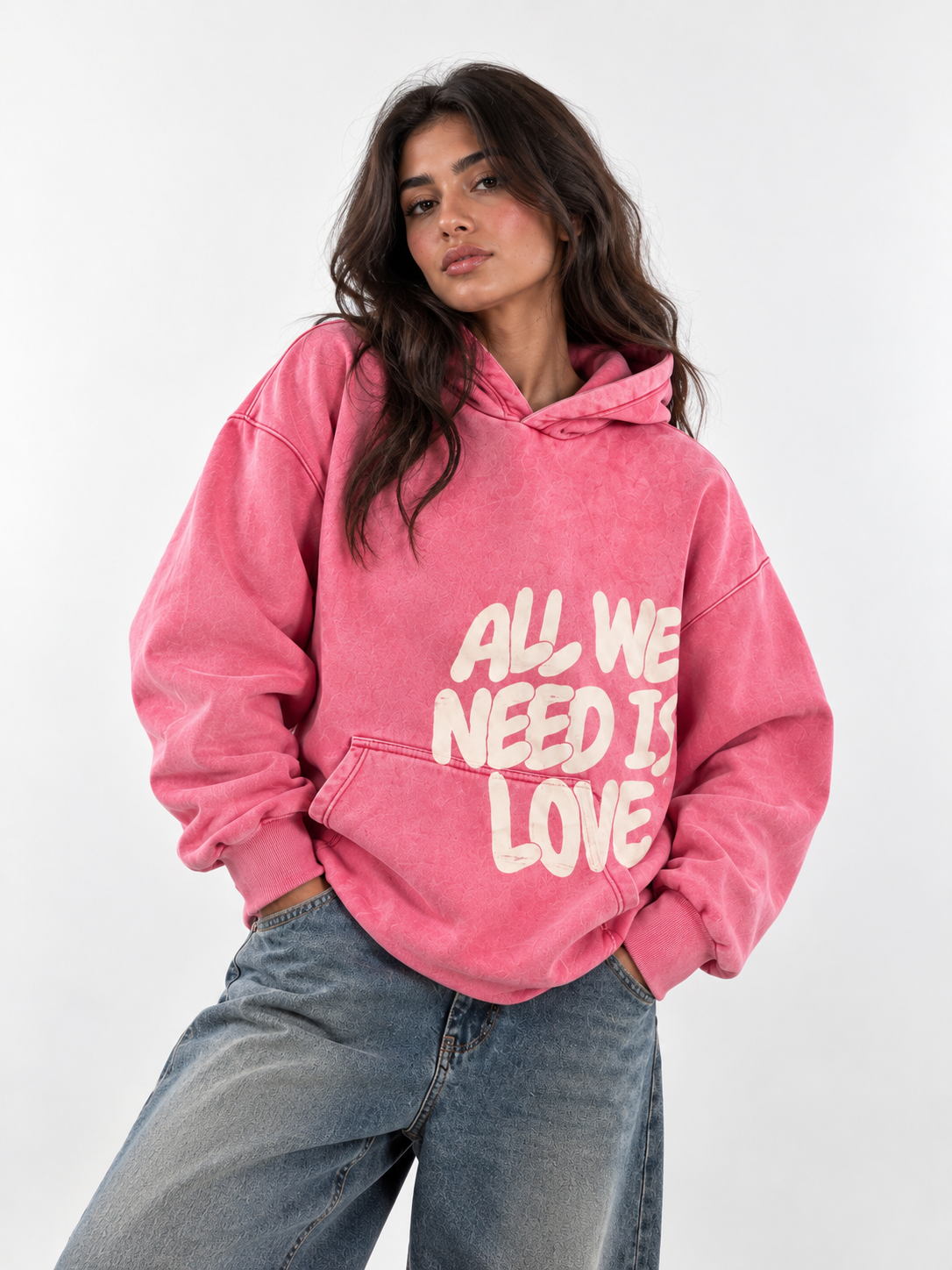 All We Need Is Love - Rose Washed Oversized Hoodie