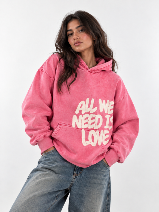 All We Need Is Love - Rose Washed Oversized Hoodie