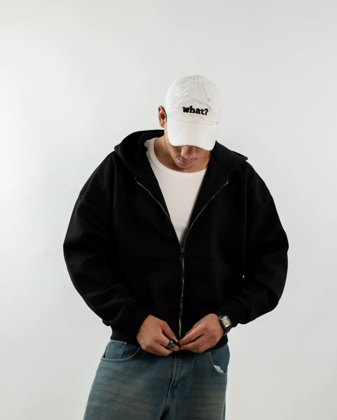 Boxy Zip Up-Black