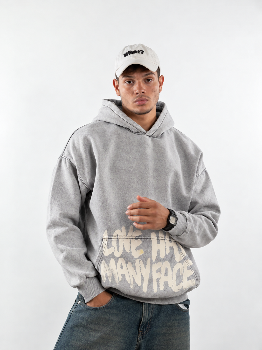 Love Has Many Faces - Light Gray Washed Oversized Hoodie