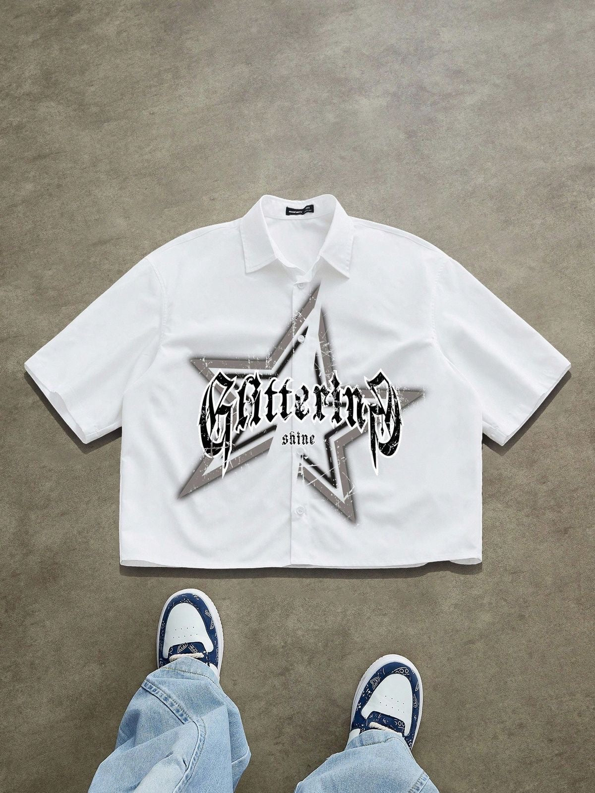Glittering Star boxy Short Sleeve Shirt – White