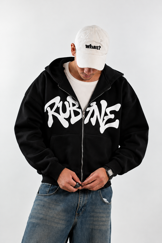 Rubine Graffiti- Black Boxy Zip Up
