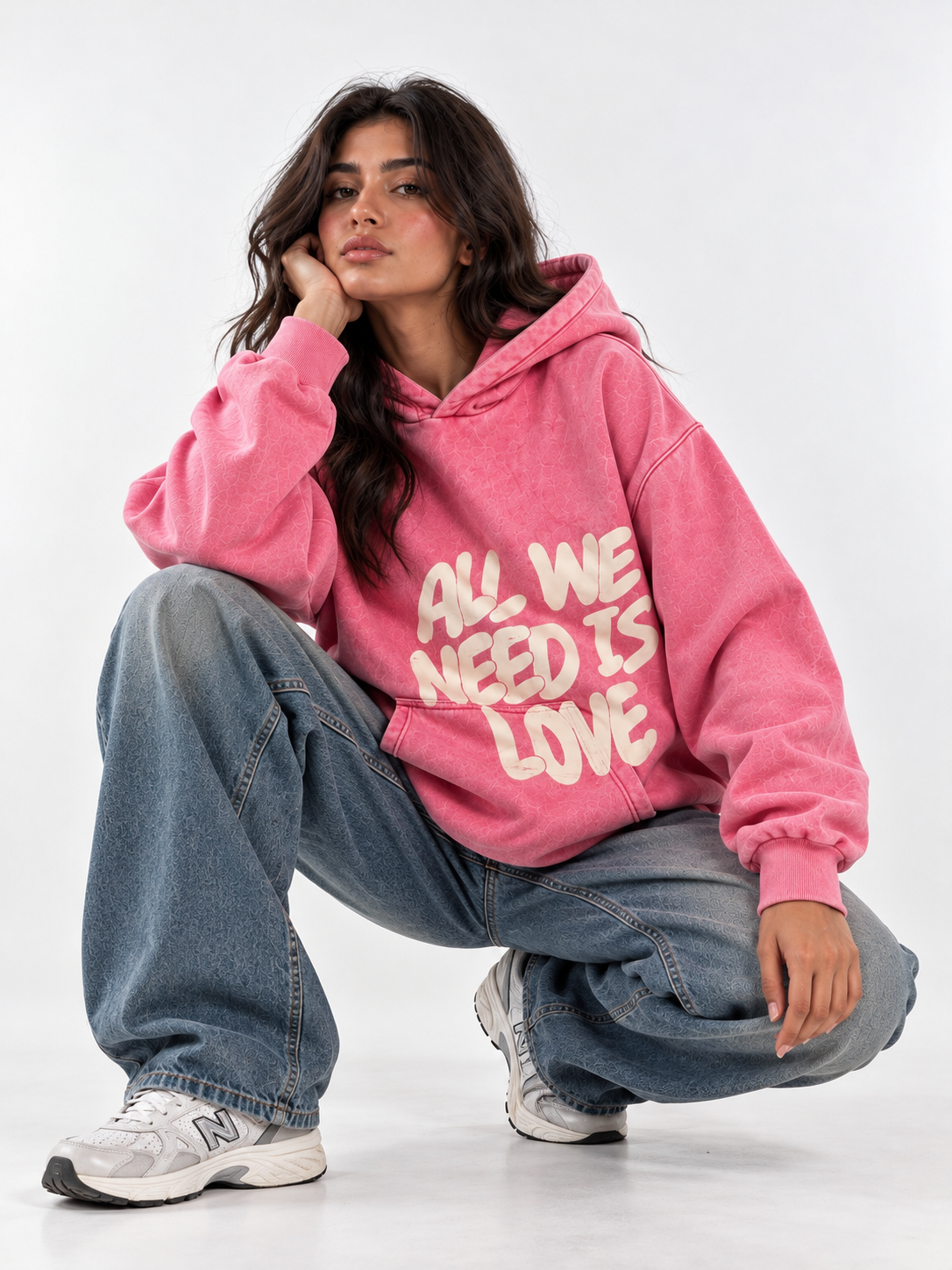 All We Need Is Love - Rose Washed Oversized Hoodie