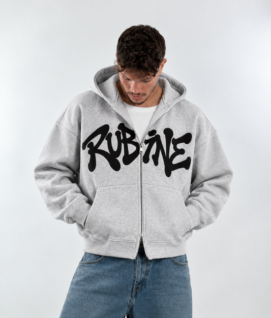 Rubine Graffiti- Gray Boxy Zip Up