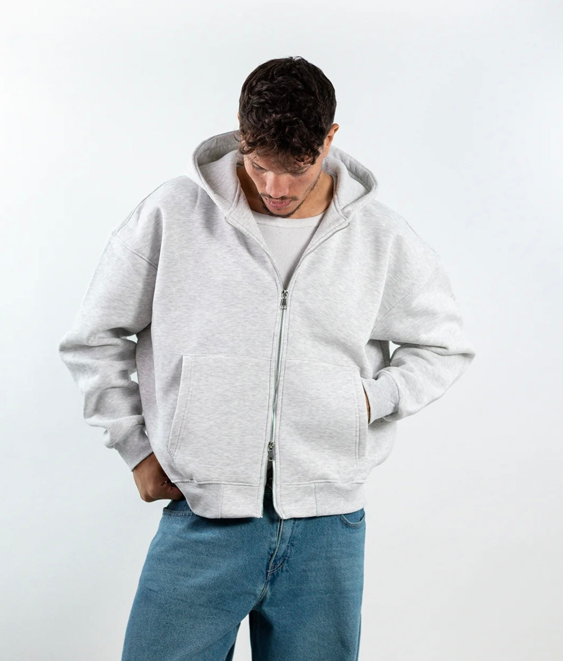 Boxy Zip Up-Gray
