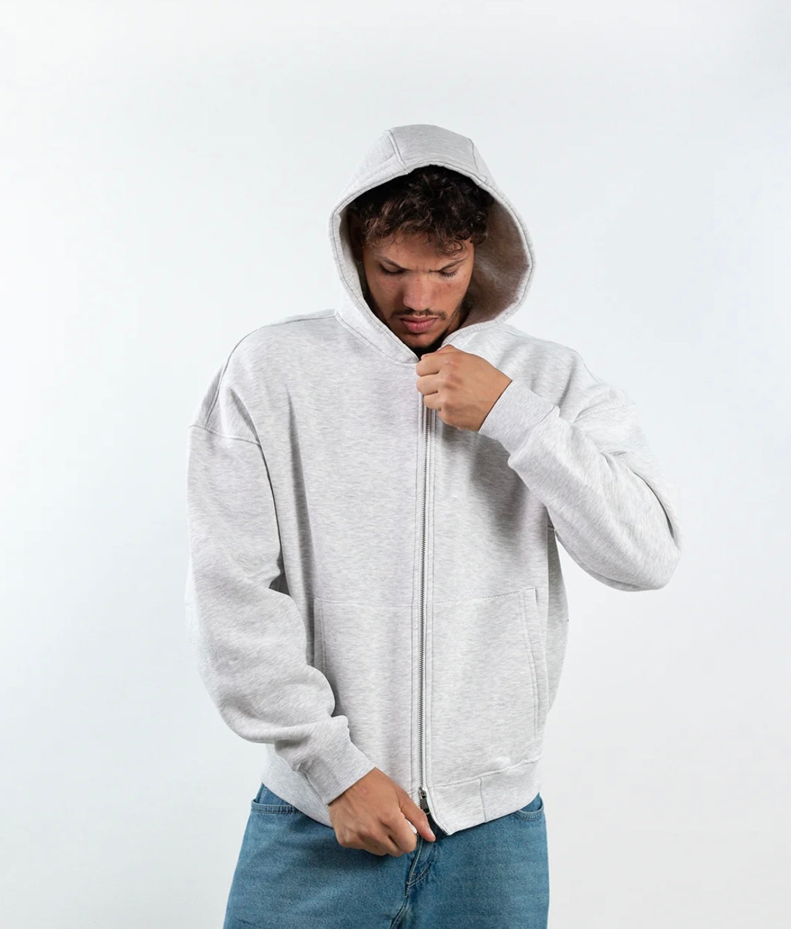 Boxy Zip Up-Gray