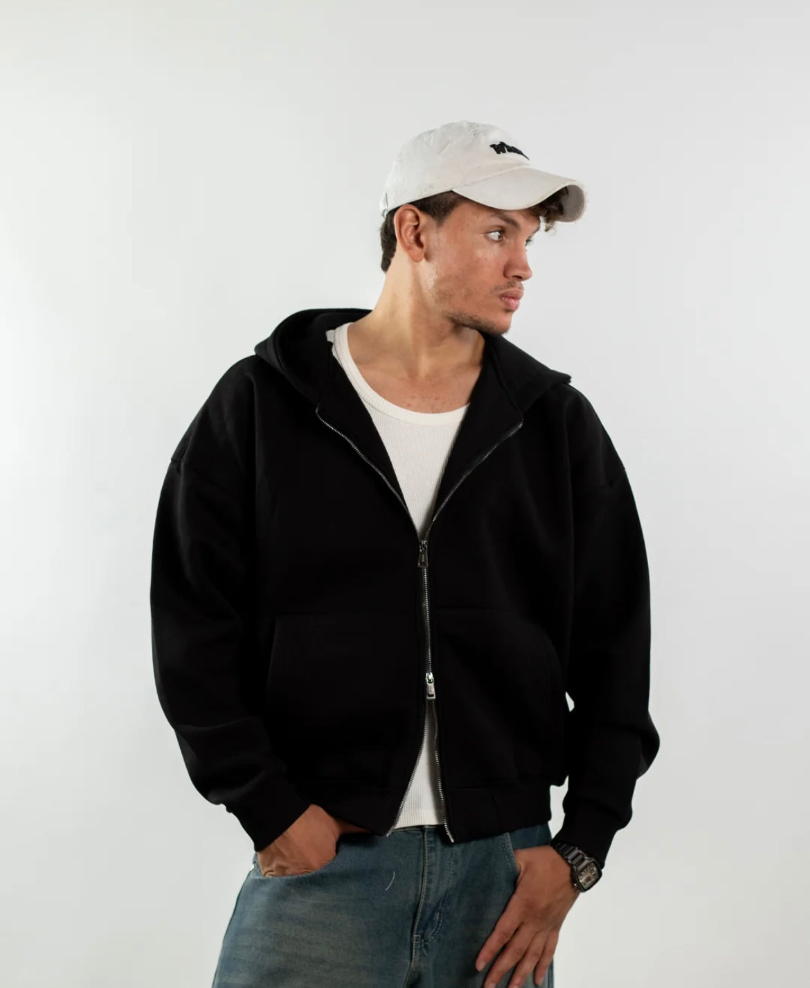 Boxy Zip Up-Black