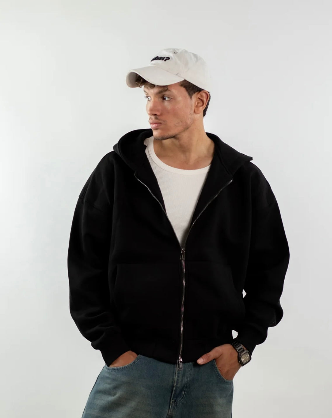 Boxy Zip Up-Black