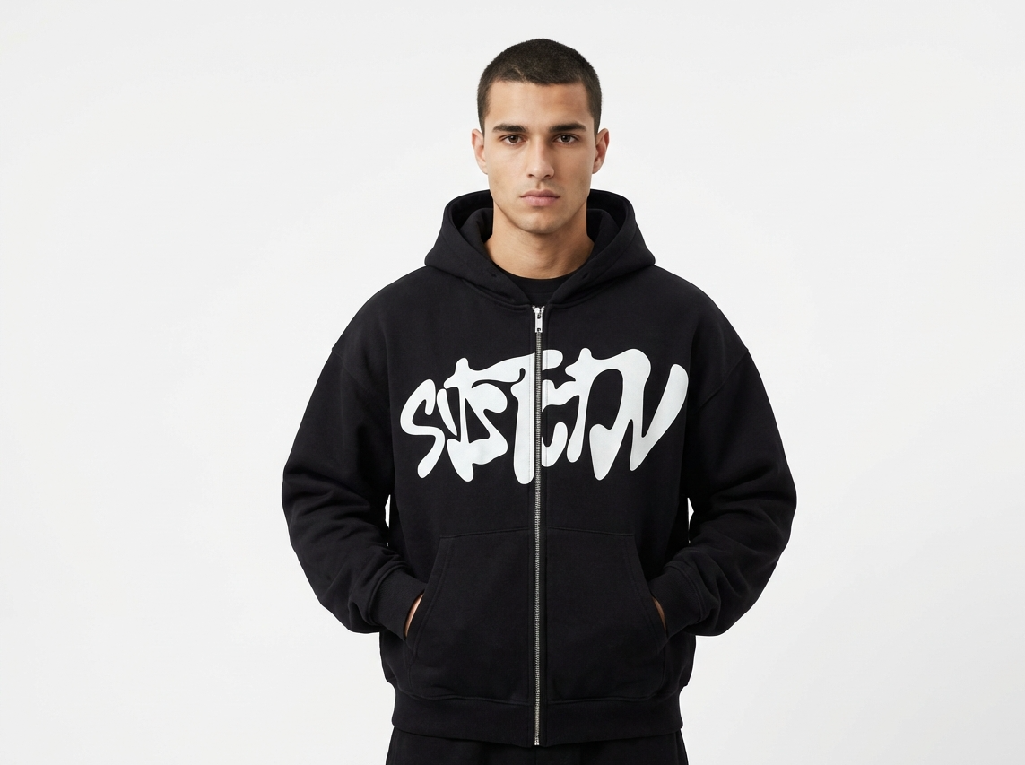 Black Graffiti Zip Hoodie – Streetwear Essential
