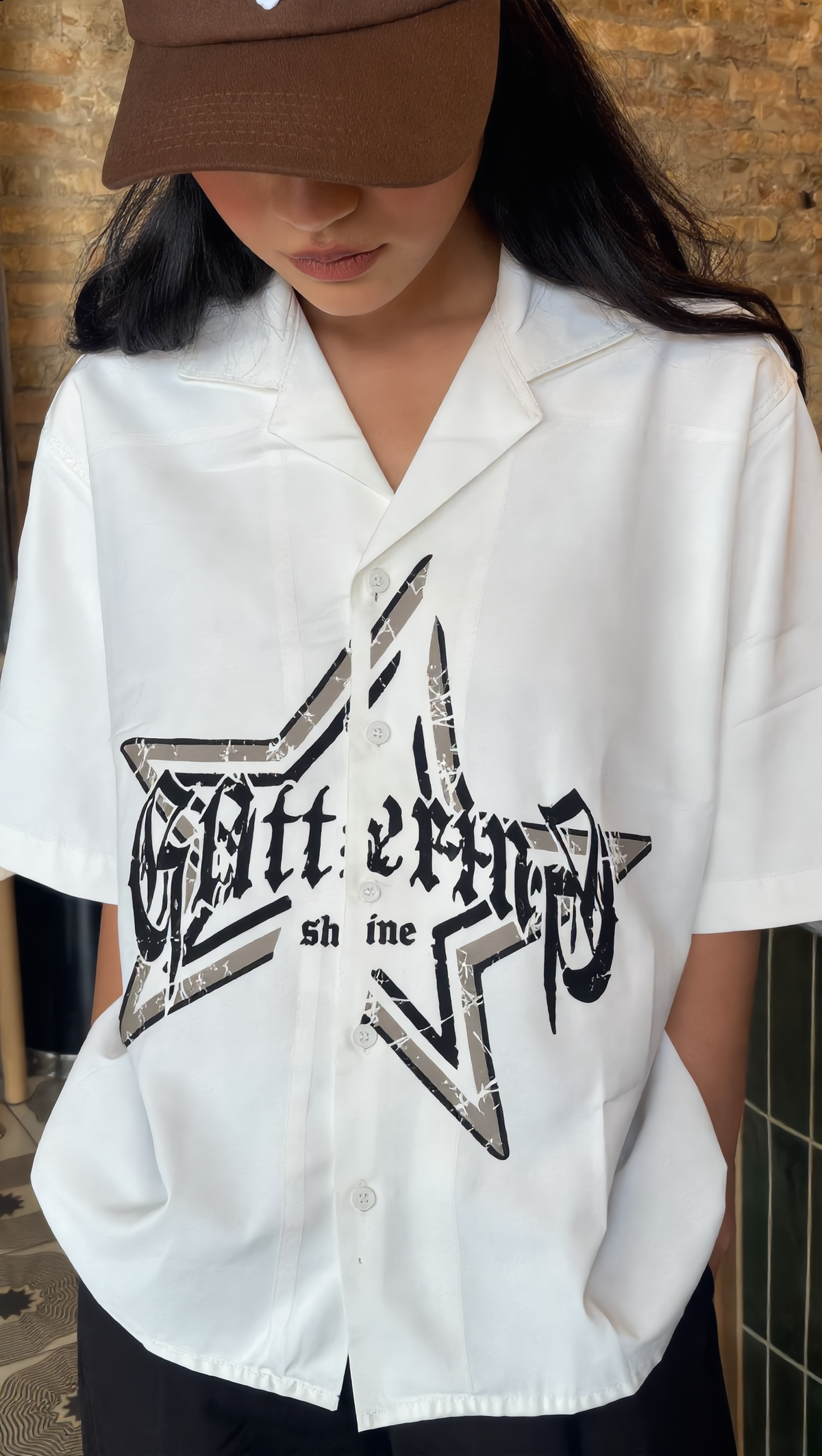 Glittering Star boxy Short Sleeve Shirt – White