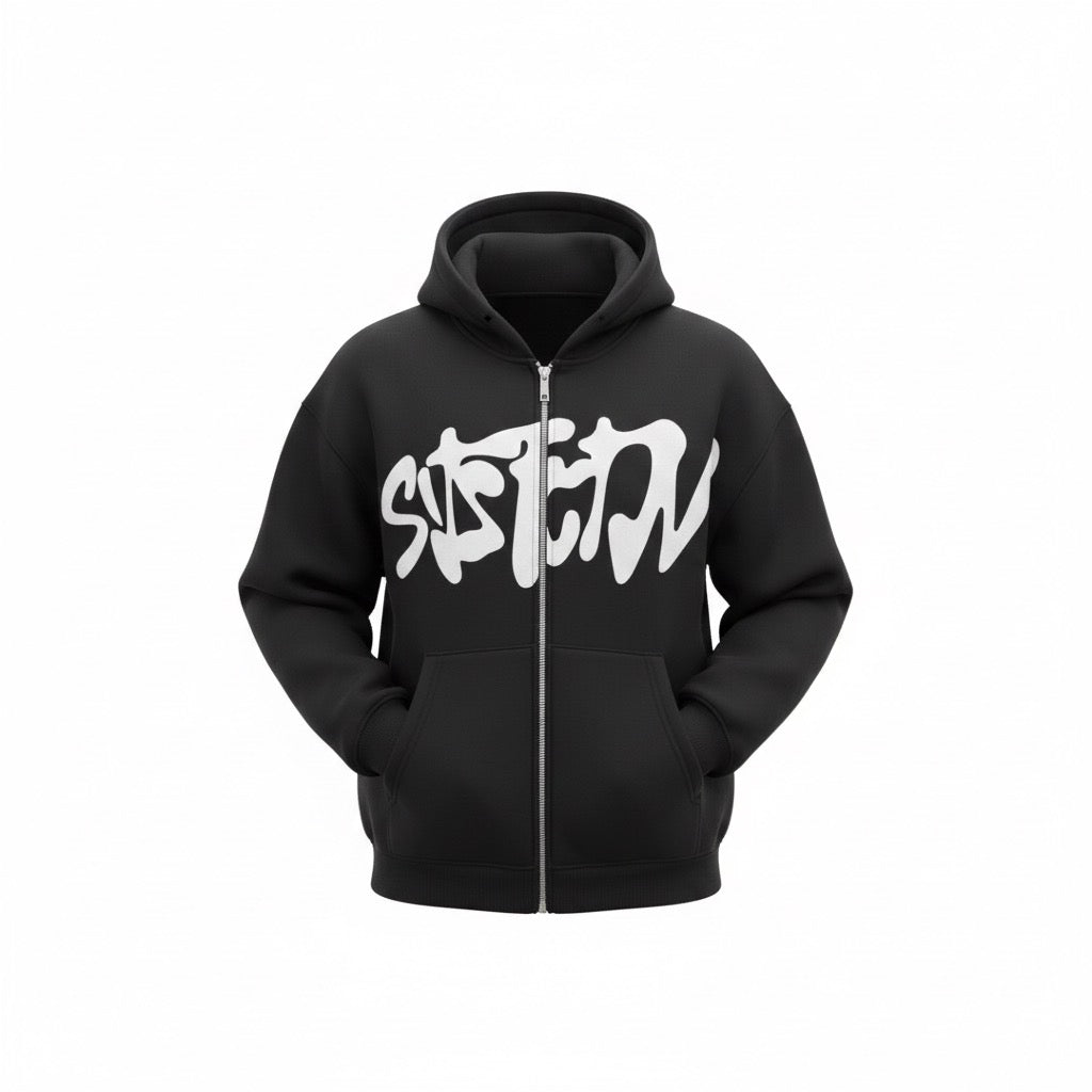 Black Graffiti Zip Hoodie – Streetwear Essential