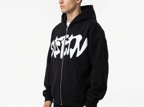 Black Graffiti Zip Hoodie – Streetwear Essential