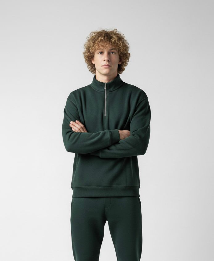 Olive quarter zipper oversized fit