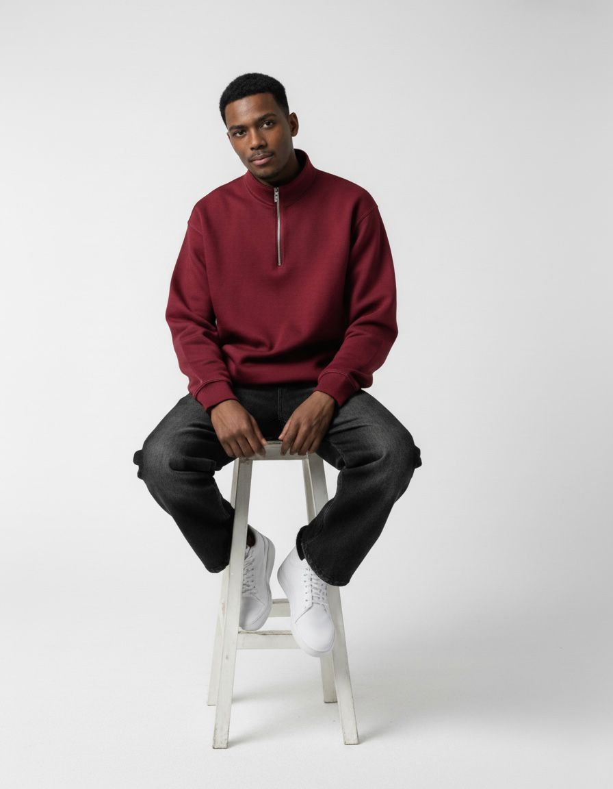 Burgundy quarter zipper oversized fit