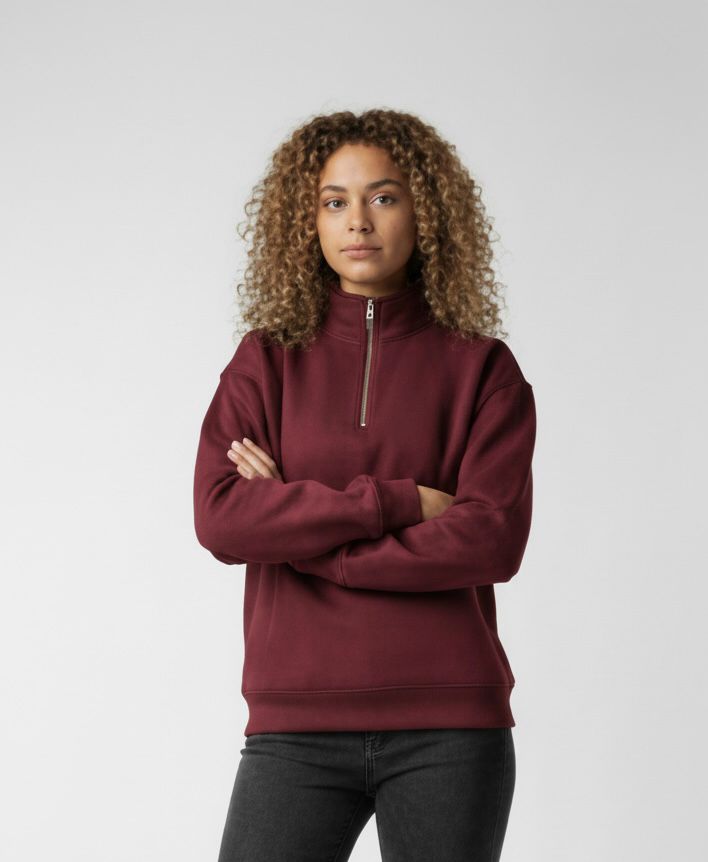 Burgundy quarter zipper oversized fit