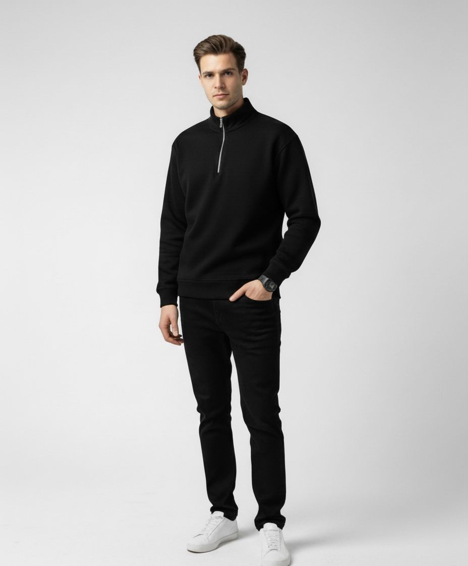 Black quarter zipper oversized fit